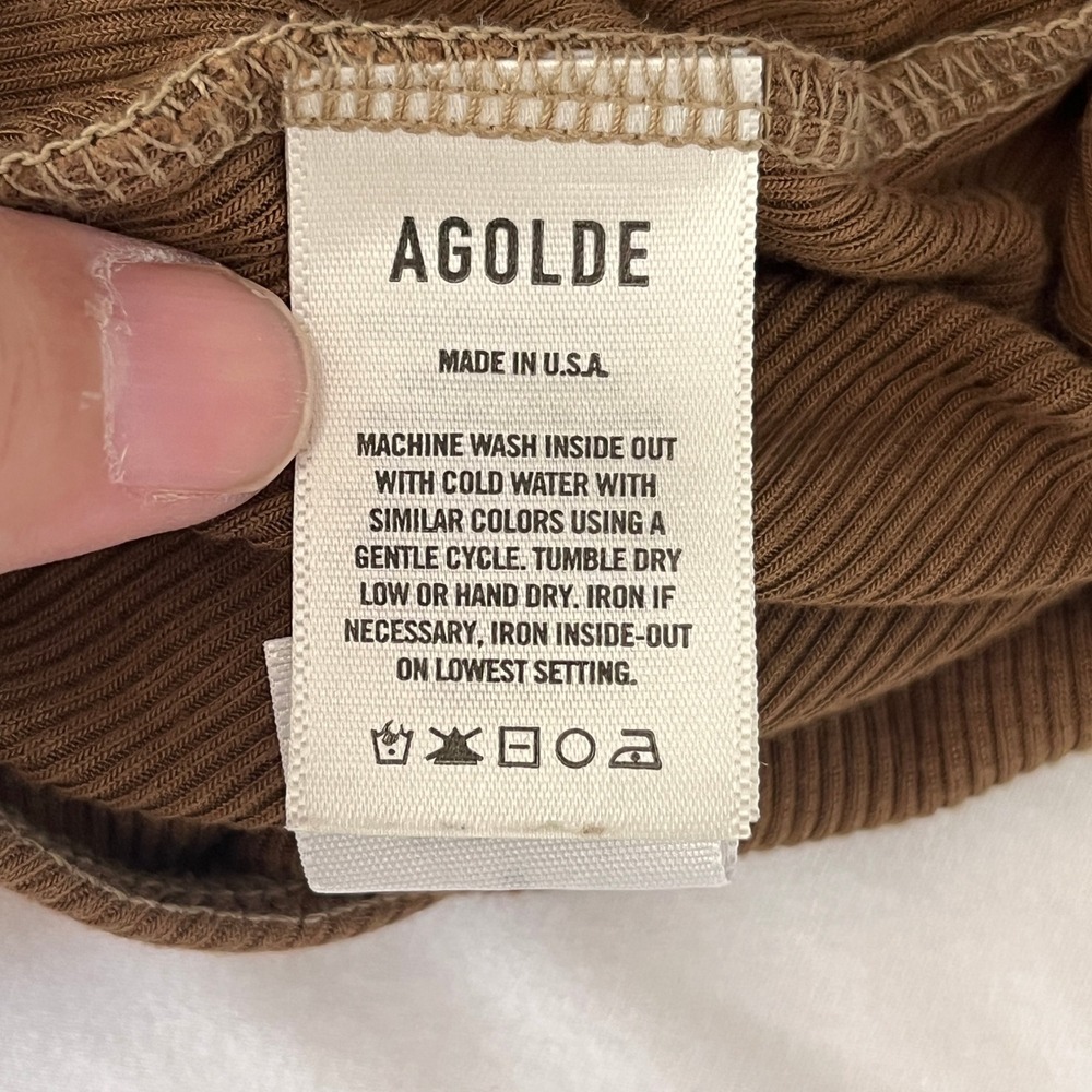 AGOLDE Womens Spaghetti Strap Bodysuit Ribbed Knit V-Neck Brown - Picture 11 of 13